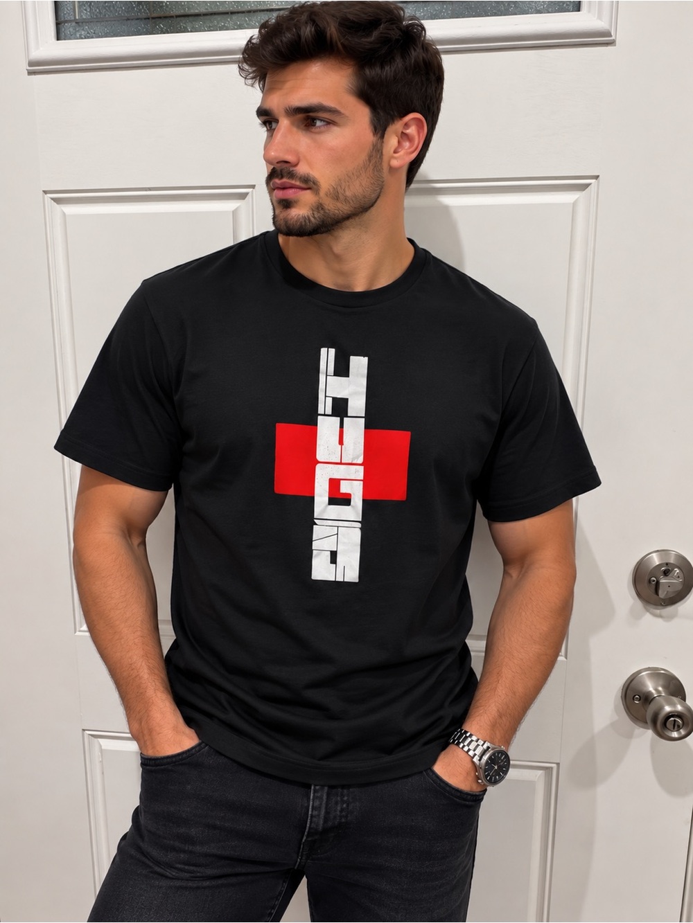 Boss Black T‑Shirt with Red and White Logo